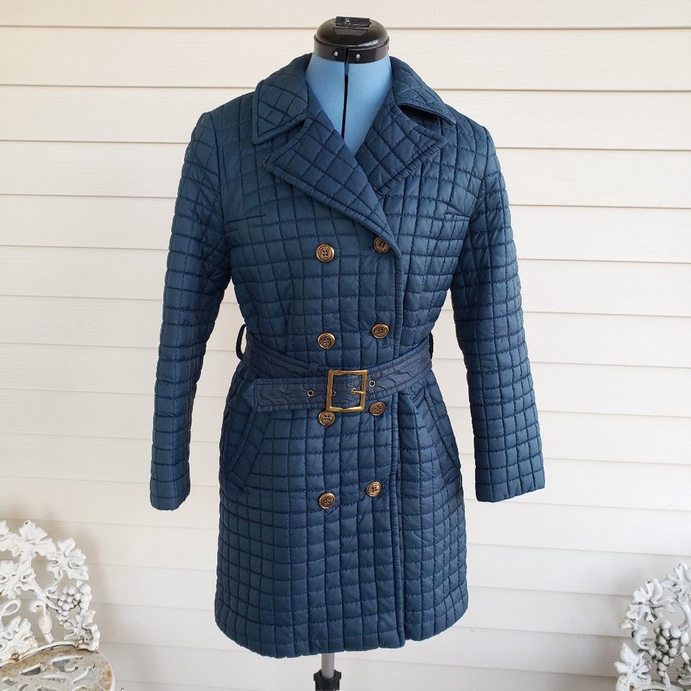 Vintage 70s  lightweight White Bear of St Paul Navy Blue belted Jacket